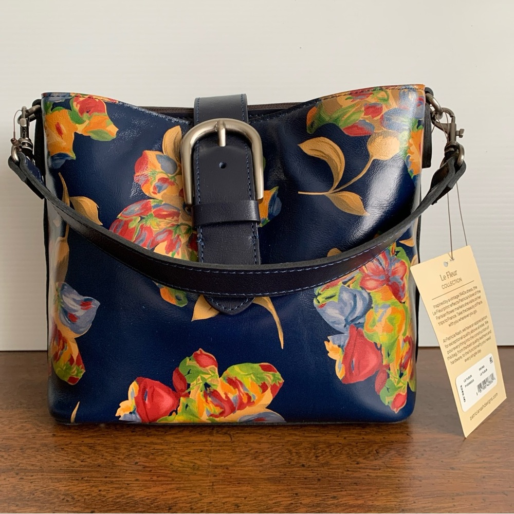 Patricia Nash Navy Floral Leather Shoulder Bag